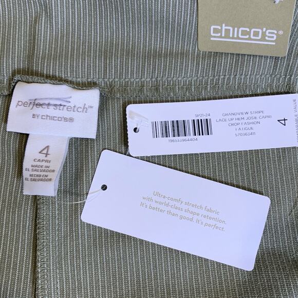 NWT Chico's Capri Size 4 (20) Josie Slim Ankle Lace Up Hem Grandview Stripe - Picture 5 of 9